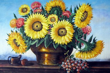 Painting titled "Sunflower 201" by Greg Leander, Original Artwork, Oil Mounted on Wood Stretcher frame