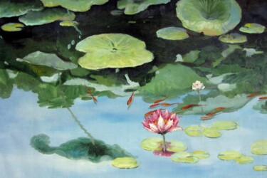 Peinture intitulée "Lotus 101" par Greg Leander, Œuvre d'art originale, Huile Monté sur Châssis en bois