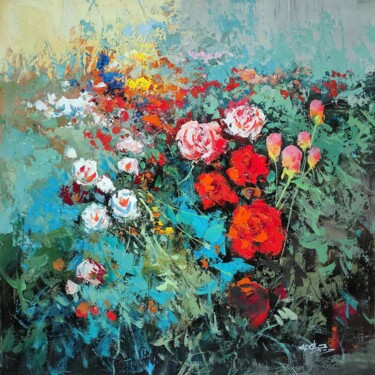 Картина под названием "Wild flowers 102D" - Greg Leander, Подлинное произведение искусства, Акрил Установлен на Деревянная р…