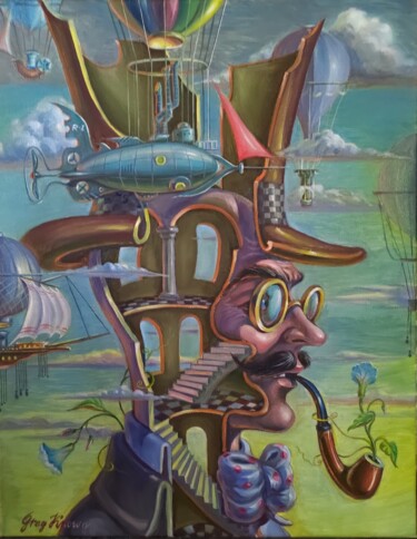 Schilderij getiteld "Against the wind" door Greg Known, Origineel Kunstwerk, Olie