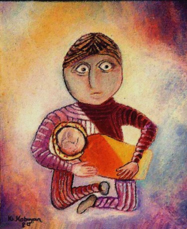 "Mère & enfant" başlıklı Tablo Grégoire Koboyan (Cricorps) tarafından, Orijinal sanat, Petrol