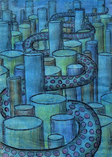 Zeichnungen mit dem Titel "serpent bleu" von Grégoire Koboyan (Cricorps), Original-Kunstwerk, Bleistift
