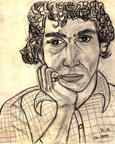 Disegno intitolato "auto-portrait 1975" da Grégoire Koboyan (Cricorps), Opera d'arte originale, Matite colorate