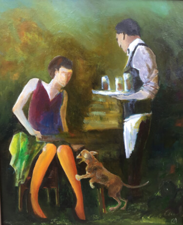 Painting titled "On the terrace" by Gregory Anoufriev, Original Artwork, Oil