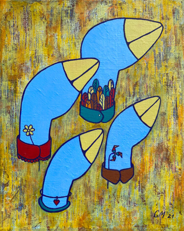 Картина под названием "Семья птиц" - Greta Makarevich, Подлинное произведение искусства, Акрил