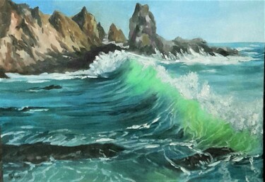 Pintura intitulada "La vague verte" por Christian Grévellec, Obras de arte originais, Óleo