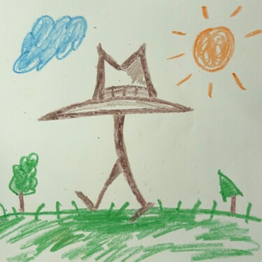Drawing titled "Walking Hat" by Grigoriy Kiryanov (Mr. Greg), Original Artwork, Pastel
