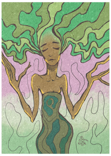 Grafika cyfrowa / sztuka generowana cyfrowo zatytułowany „Lady Tree Digital P…” autorstwa Grigosashe, Oryginalna praca, Mala…