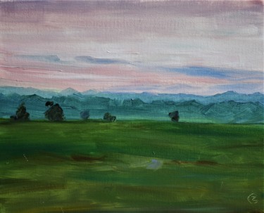 Pittura intitolato "Field at dawn" da Grigorii Zulkarniaev, Opera d'arte originale, Olio