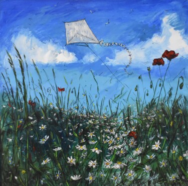 Картина под названием "chamomile and poppi…" - Grigorii Zulkarniaev, Подлинное произведение искусства, Акрил