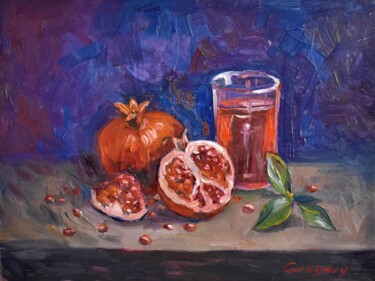 Peinture intitulée "Still life with pom…" par Grigorii Zulkarniaev, Œuvre d'art originale, Huile