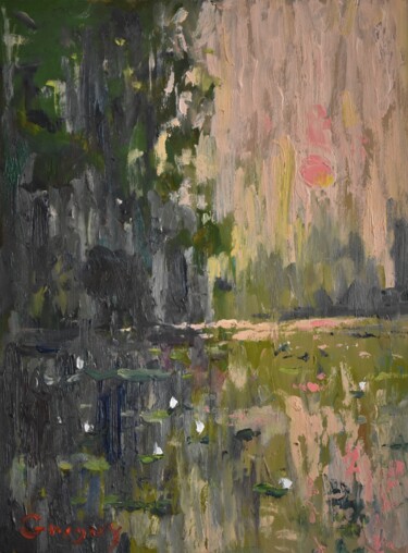 Картина под названием "pond" - Grigorii Zulkarniaev, Подлинное произведение искусства, Масло