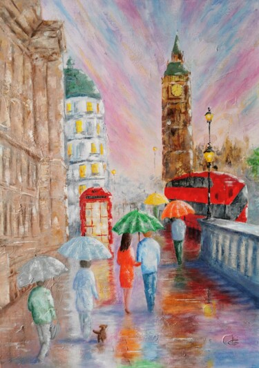 Malarstwo zatytułowany „Under the umbrella” autorstwa Ingrida Grosmane, Oryginalna praca, Akryl Zamontowany na Drewniana ram…