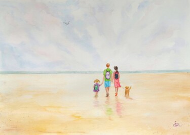 Painting titled "Travelers" by Ingrida Grosmane, Original Artwork, Watercolor