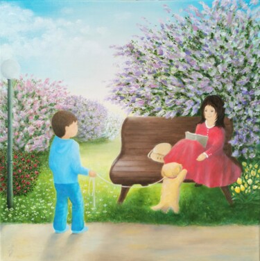 Schilderij getiteld "Spring time" door Ingrida Grosmane, Origineel Kunstwerk, Olie Gemonteerd op Frame voor houten brancard