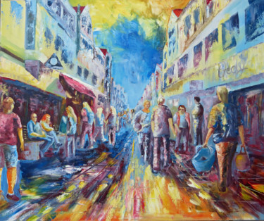 Painting titled "Einkaufstrasse" by Wolfgang Gross-Freytag, Original Artwork, Oil