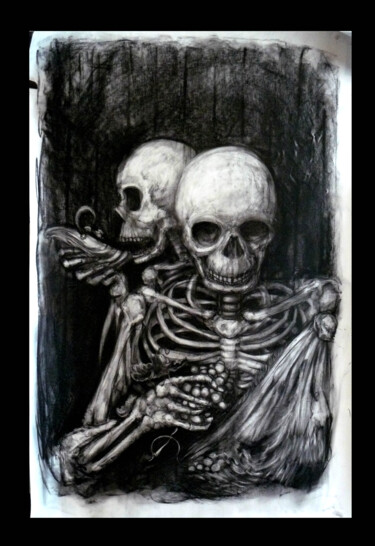 Рисунок под названием "Les Deux Satyrs" - Grotesk, Подлинное произведение искусства, Древесный уголь