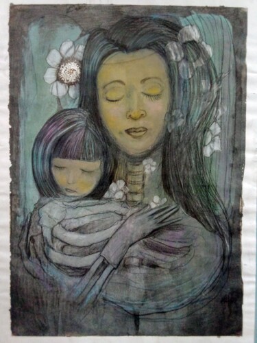 Картина под названием "La Vierge et l'enfa…" - Grotesk, Подлинное произведение искусства, Акрил