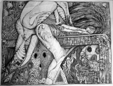 Zeichnungen mit dem Titel "Petite Mort" von Grotsk, Original-Kunstwerk, Tinte