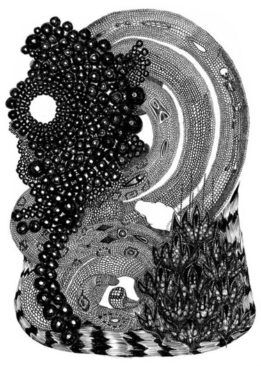 图画 标题为“Serpent de corail” 由Grotsk, 原创艺术品, 墨