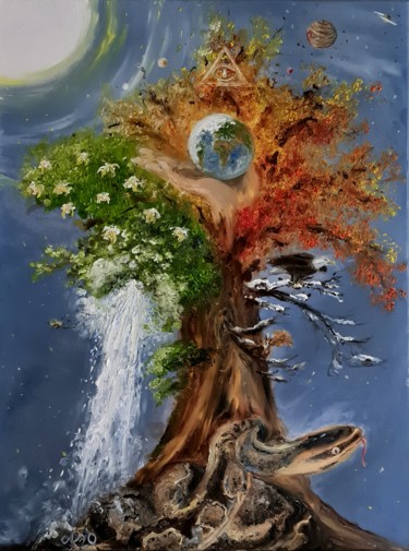 Pittura intitolato "Mythologie - Tree o…" da Peter Grundtner, Opera d'arte originale, Olio