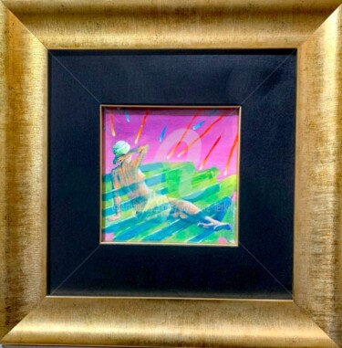 Schilderij getiteld "SKY" door Grzegorz Lerka, Origineel Kunstwerk, Olie Gemonteerd op Frame voor houten brancard