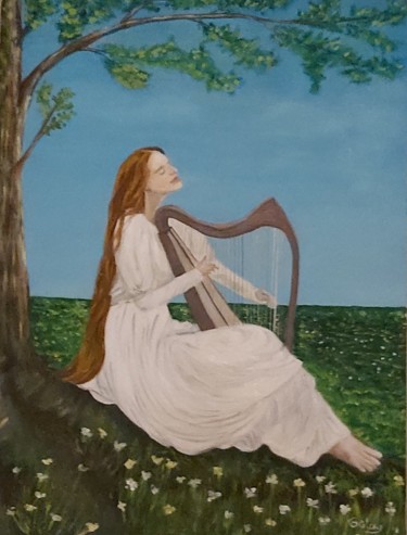Рисунок под названием "arp çalan kadın" - Gülay Şimşek, Подлинное произведение искусства, Пигменты