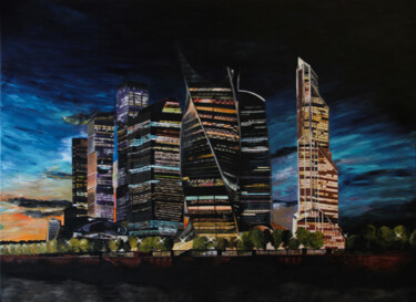 Peinture intitulée "Moscow City" par Konstantin Gubanov, Œuvre d'art originale, Acrylique Monté sur Châssis en bois