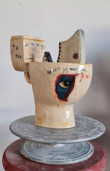 Sculpture titled "Hades's Toilet" by Güçlü Kadir Yılmaz, Original Artwork, Ceramics