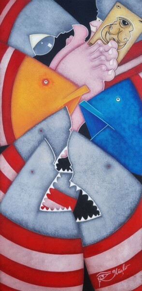 Painting titled "Shark Food" by Güçlü Kadir Yılmaz, Original Artwork, Acrylic Mounted on Wood Panel