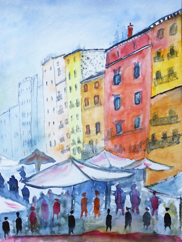 Malerei mit dem Titel "Vita Stradali" von Günter Ruhm, Original-Kunstwerk, Aquarell