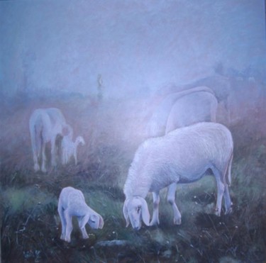 Peinture intitulée "Gregge nella  nebbia" par Giancarlo Guidi, Œuvre d'art originale, Autre