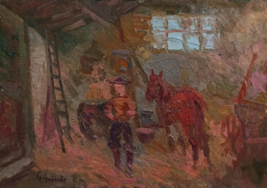 绘画 标题为“In the stable - Old…” 由Guido Guidi, 原创艺术品, 油 安装在木板上