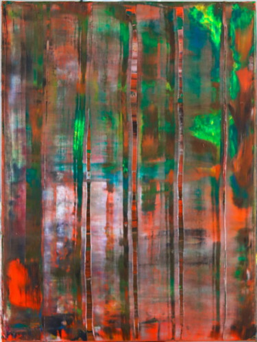 Painting titled "No. 1453_Forest" by Guido Lötscher, Original Artwork, Oil Mounted on Wood Stretcher frame