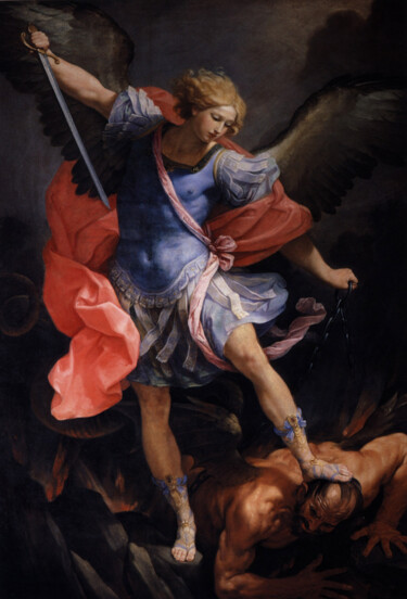 Картина под названием "L'archange Michel v…" - Guido Reni, Подлинное произведение искусства, Масло