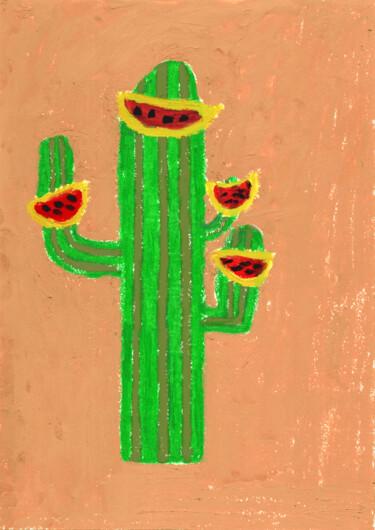 Drawing titled "Cactus" by Guillaume Chocu (YAUME-C), Original Artwork, Pastel Mounted on Wood Panel