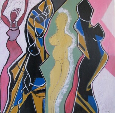 Painting titled "Les demoiselles d'A…" by Guillaume Defins, Original Artwork, Acrylic Mounted on Wood Stretcher frame
