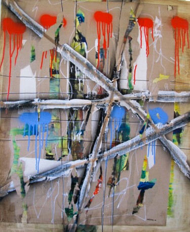 Картина под названием "L'affiche" - Guillaume Defins, Подлинное произведение искусства, Акрил Установлен на Деревянная рама…