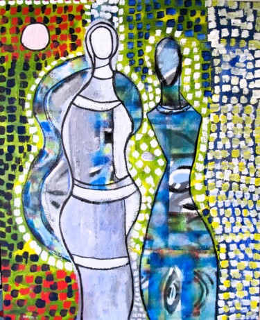 绘画 标题为“Deux femmes” 由Guillaume Defins, 原创艺术品, 丙烯 安装在木质担架架上