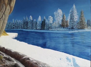 Malerei mit dem Titel "Winter river" von Guillermo Marcer, Original-Kunstwerk, Öl