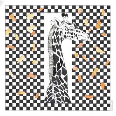 Σχέδιο με τίτλο "Giraffe" από Gunter Franke, Αυθεντικά έργα τέχνης, Μαρκαδόρος