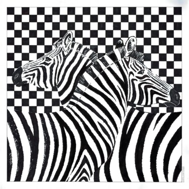 제목이 "Zebras"인 그림 Gunter Franke로, 원작, 마커