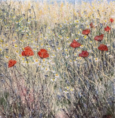 Painting titled "Mohn und Kamille" by Günther Mika, Original Artwork, Oil