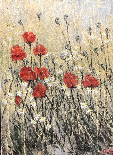 Painting titled "Mohn und Kamille3" by Günther Mika, Original Artwork, Oil