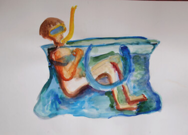 Malerei mit dem Titel "Bag of Water" von Guoda Norviliene, Original-Kunstwerk, Aquarell