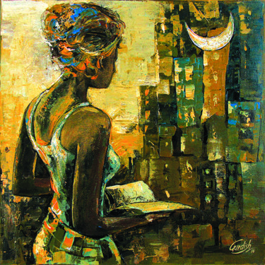 Peinture intitulée "Hostel Life-Night" par Gurdish Pannu, Œuvre d'art originale, Acrylique