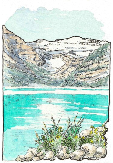 Schilderij getiteld "Lake Louise" door Gurvan Beubry, Origineel Kunstwerk, Aquarel