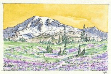 Картина под названием "Mount Rainier" - Gurvan Beubry, Подлинное произведение искусства, Акварель