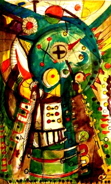 Schilderij getiteld "ROBOT 1" door Gustavo López Alvarado, Origineel Kunstwerk, Gouache Gemonteerd op Houten paneel
