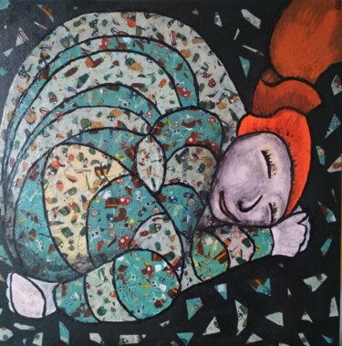 Peinture intitulée "Rêveuse dans l'espa…" par Guy Bonnet, Œuvre d'art originale, Acrylique